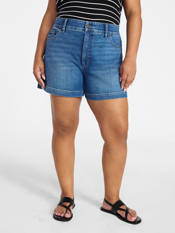 Women's Plus High Rise A-Line Denim Shorts, 5 in Inseam, Sizes 16W-26W