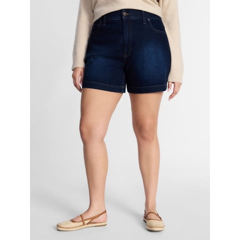 Women's Plus High Rise A Line Denim Shorts, 5" Inseam, Sizes 16W-26W