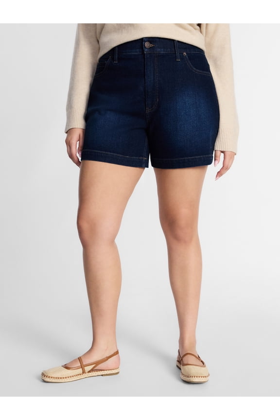 Women's Plus High Rise A Line Denim Shorts, 5" Inseam, Sizes 16W-26W