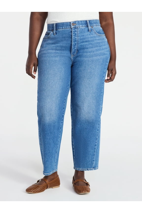 Women's Plus Size High Rise Barrel Jeans, 28" Inseam, Sizes 16W-24W