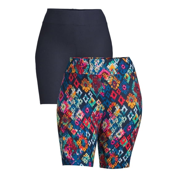 Terra & Sky Women's Plus High Rise Bike Shorts, 2-Pack