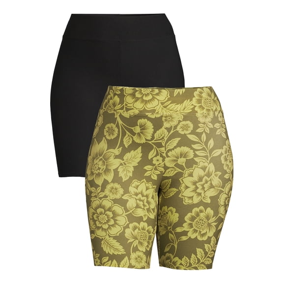 Terra & Sky Women's Plus High Rise Bike Shorts, 2-Pack
