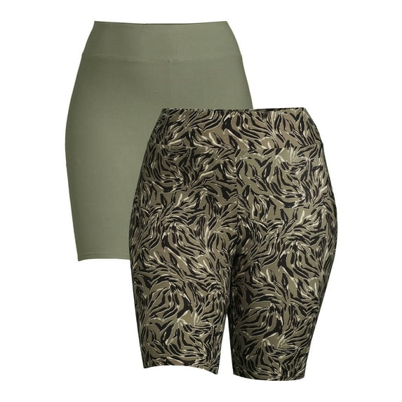 Terra & Sky Women's Plus High Rise Bike Shorts, 2-Pack