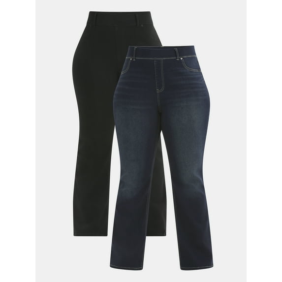 Terra & Sky Women's Plus High Rise Bootcut Jeggings, 30" Inseam, 2-Pack, Sizes 0X-5X