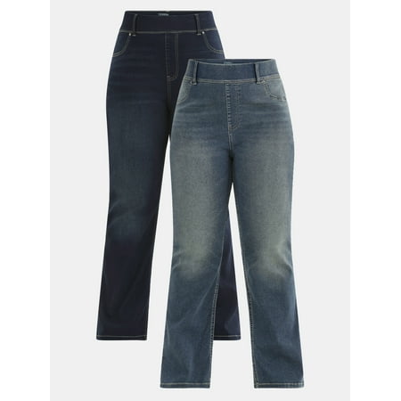 Terra & Sky Women's Plus High Rise Bootcut Jeggings, 30" Inseam, 2-Pack, Sizes 0X-5X