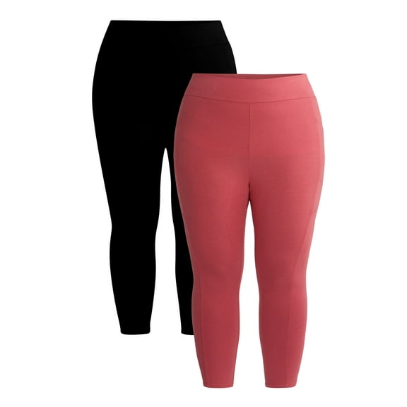 Terra & Sky Women's Plus High Rise Capri Leggings with Cellphone Pockets, 2-Pack