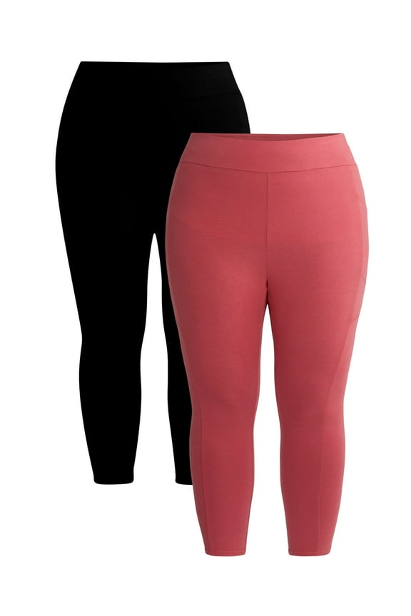 Women's Plus High Rise Capri Leggings with Cellphone Pockets, 2-Pack