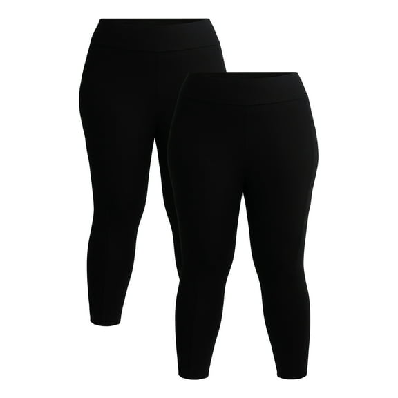 Terra & Sky Women's Plus High Rise Capri Leggings with Cellphone Pockets, 2-Pack