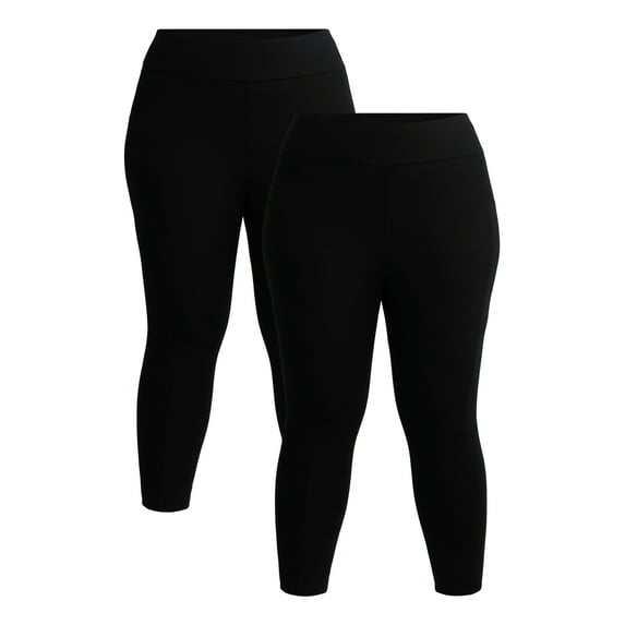 Terra & Sky Women's Plus High Rise Capri Leggings with Cellphone Pockets, 2-Pack