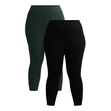 Terra & Sky Women's Plus High Rise Capri Leggings with Cellphone Pockets, 2-Pack