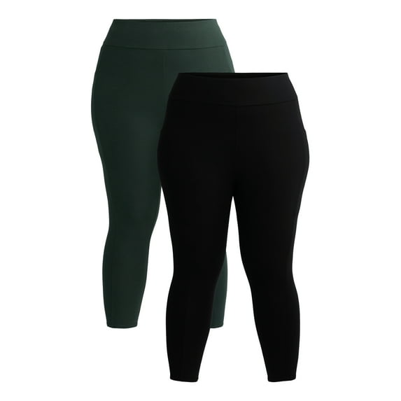 Terra & Sky Women's Plus High Rise Capri Leggings with Cellphone Pockets, 2-Pack