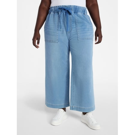 Terra & Sky Women's Plus Size High Rise Knit Denim Pants, 27" Inseam, Sizes 0X-4X