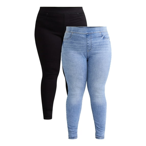 Terra & Sky Women's Plus High-Rise Skinny Jegging, 27” Inseam, 2-Pack, Sizes 0X-5X