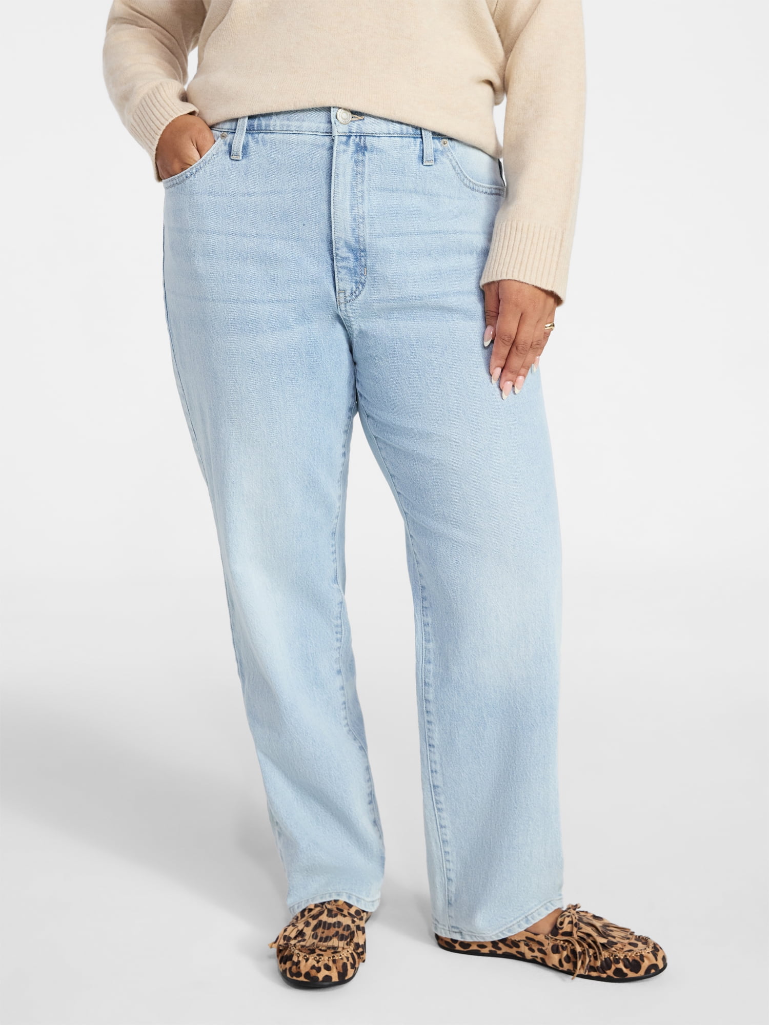 Terra & Sky Women's Plus Signature High Rise Straight Leg Jeans with Control Panel, Sizes 16W-28W