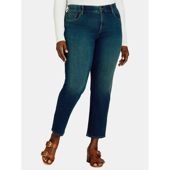 Terra & Sky Women's Plus High Rise Straight Leg Jeans with Comfort Waistband, 29” Inseam, Sizes 14W-34W