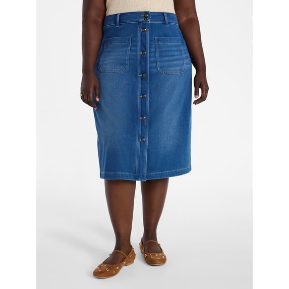 Terra & Sky Women's Plus Size Knit Denim Skirt, 30" Length, Sizes 16W-24W