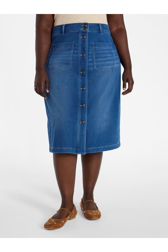 Women's Plus Size Knit Denim Skirt, 30" Length, Sizes 16W-24W