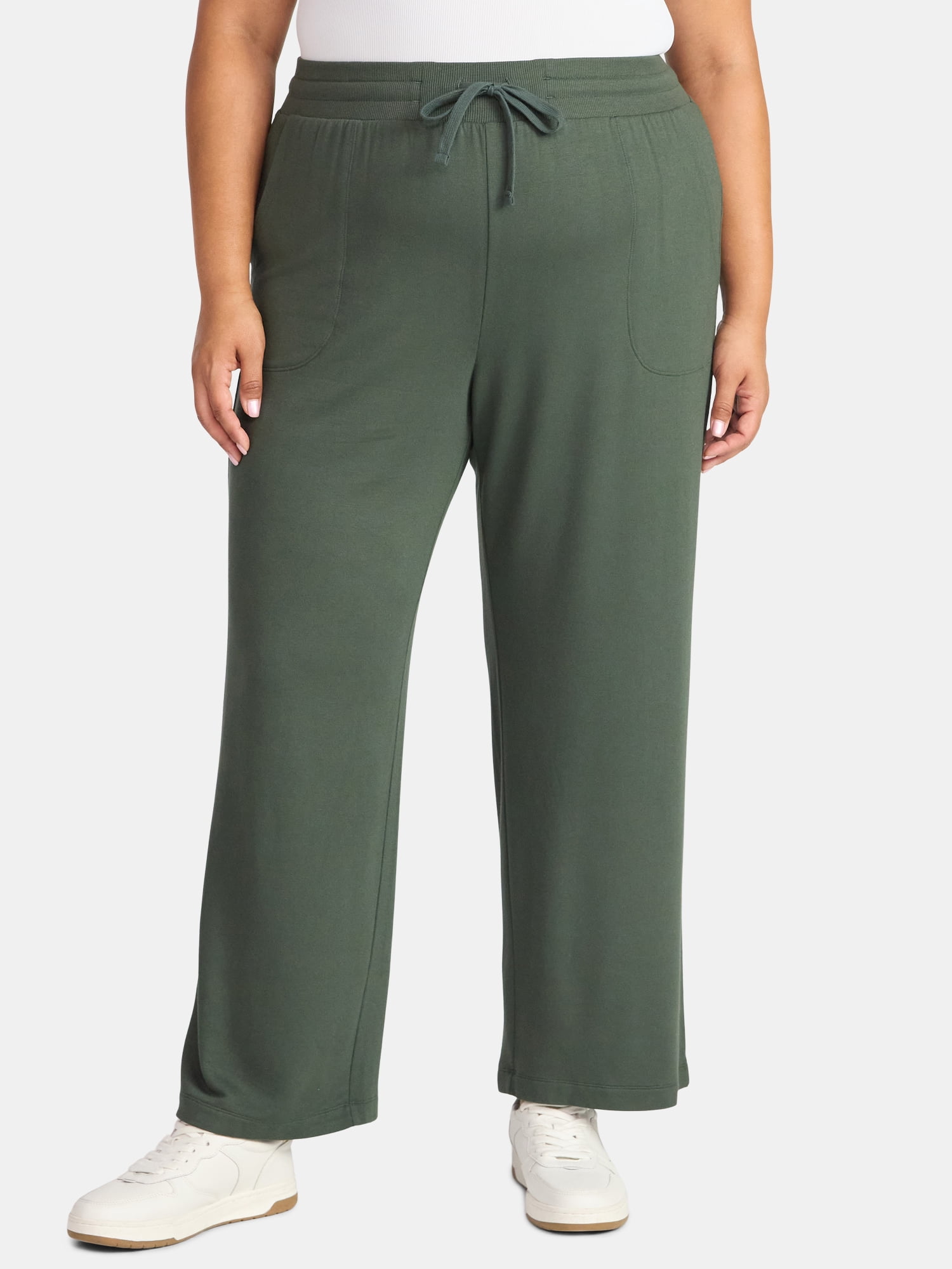 Terra & Sky Women's Plus Size Knit Wide Leg Pants, 28" Inseam, Sizes 0X-5X