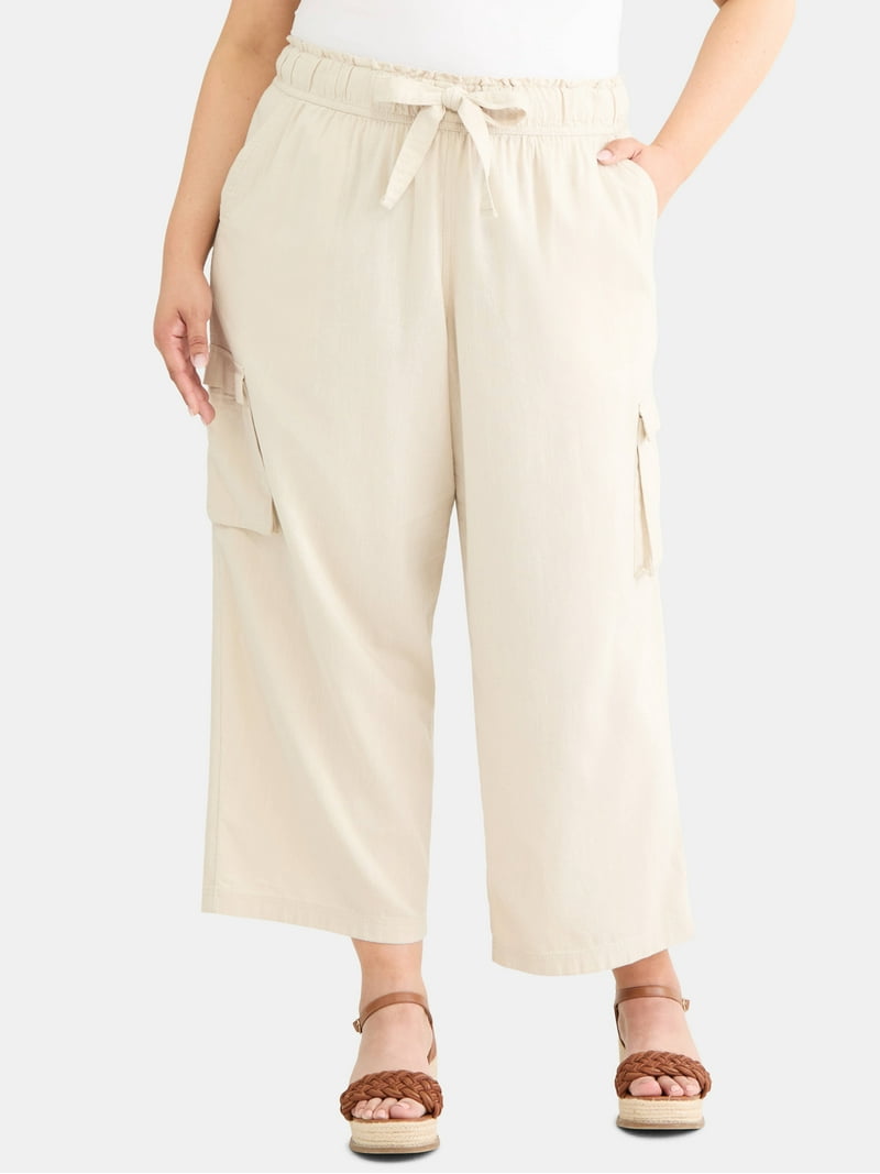 Terra & Sky Women's Plus Linen Pants, 27-Inch Inseam, Relaxed Fit