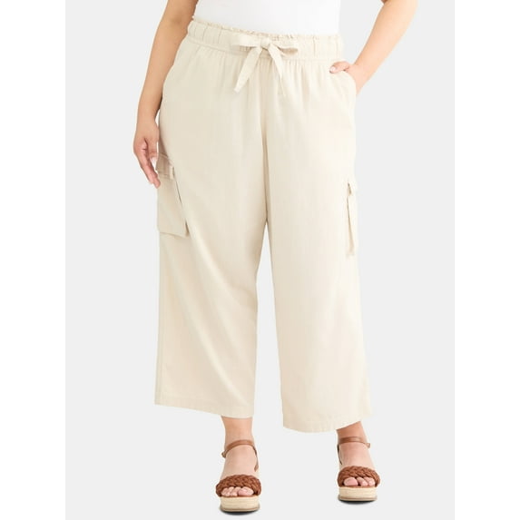 Terra & Sky Women's Plus Linen Pants, 27'' Inseam, Sizes 0X-4X