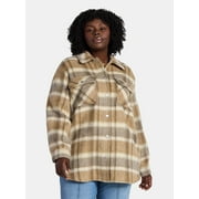TERRA & SKY Women's Plus Longline Brushed Plaid Shacket, Midweight, Sizes 0X-5X