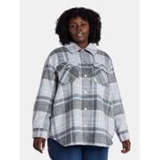 Terra & Sky Women's Plus Longline Brushed Plaid Shacket, Midweight, Sizes 0X-5X