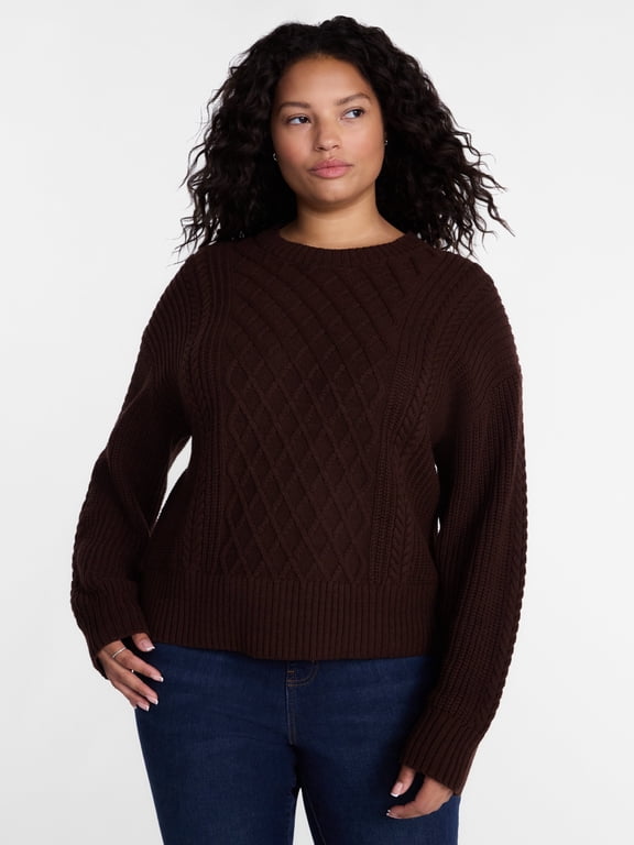 Women's Plus Knit Crewneck Pullover Sweater, Midweight, Sizes 0X-5X