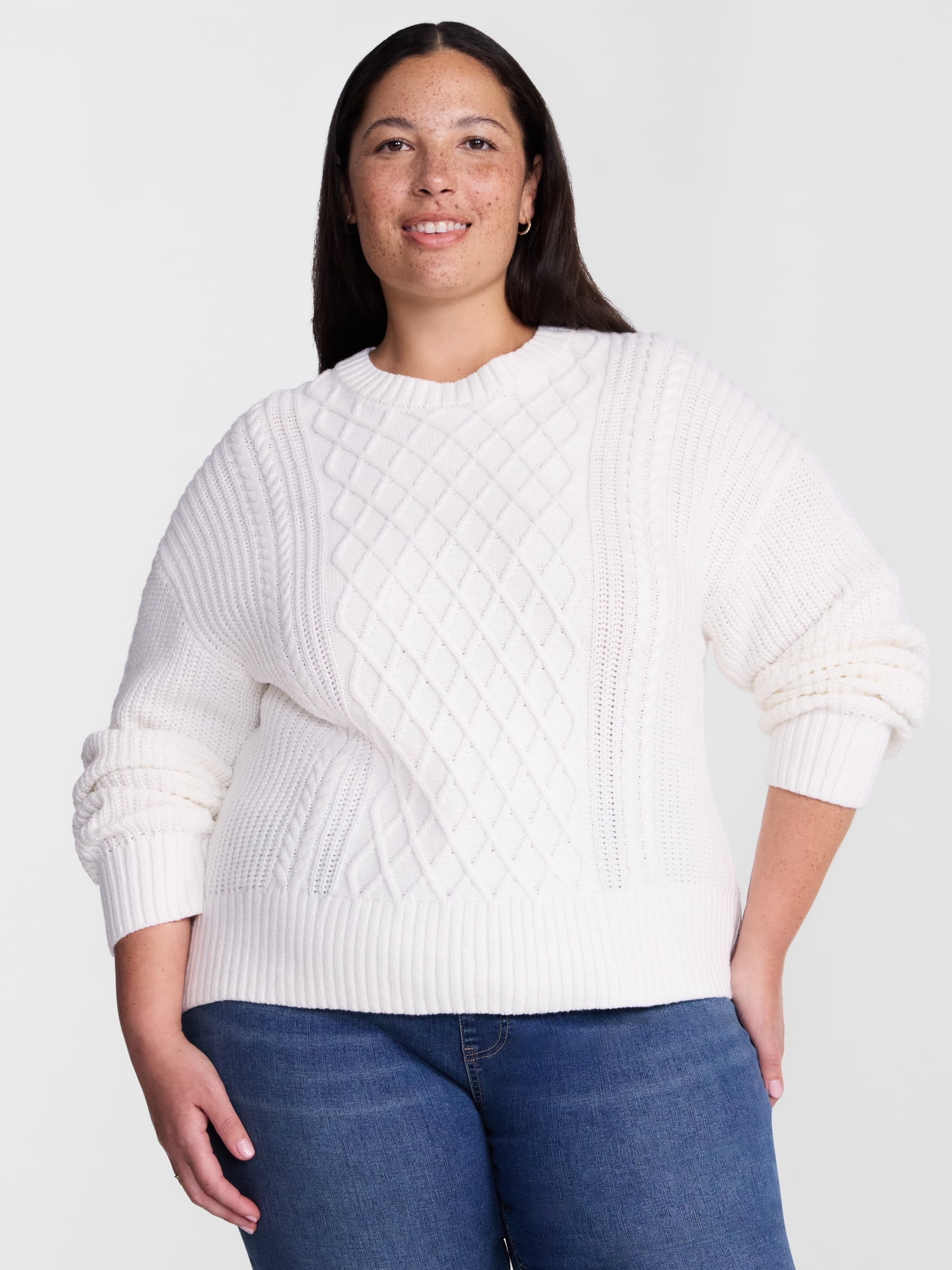 Terra & Sky Women's Plus Knit Crewneck Pullover Sweater, Midweight, Sizes 0X-5X