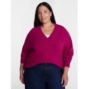 Terra & Sky Womens Plus Deep V-Neck Sweater with Long Sleeves, Midweight, Sizes 0X-5X