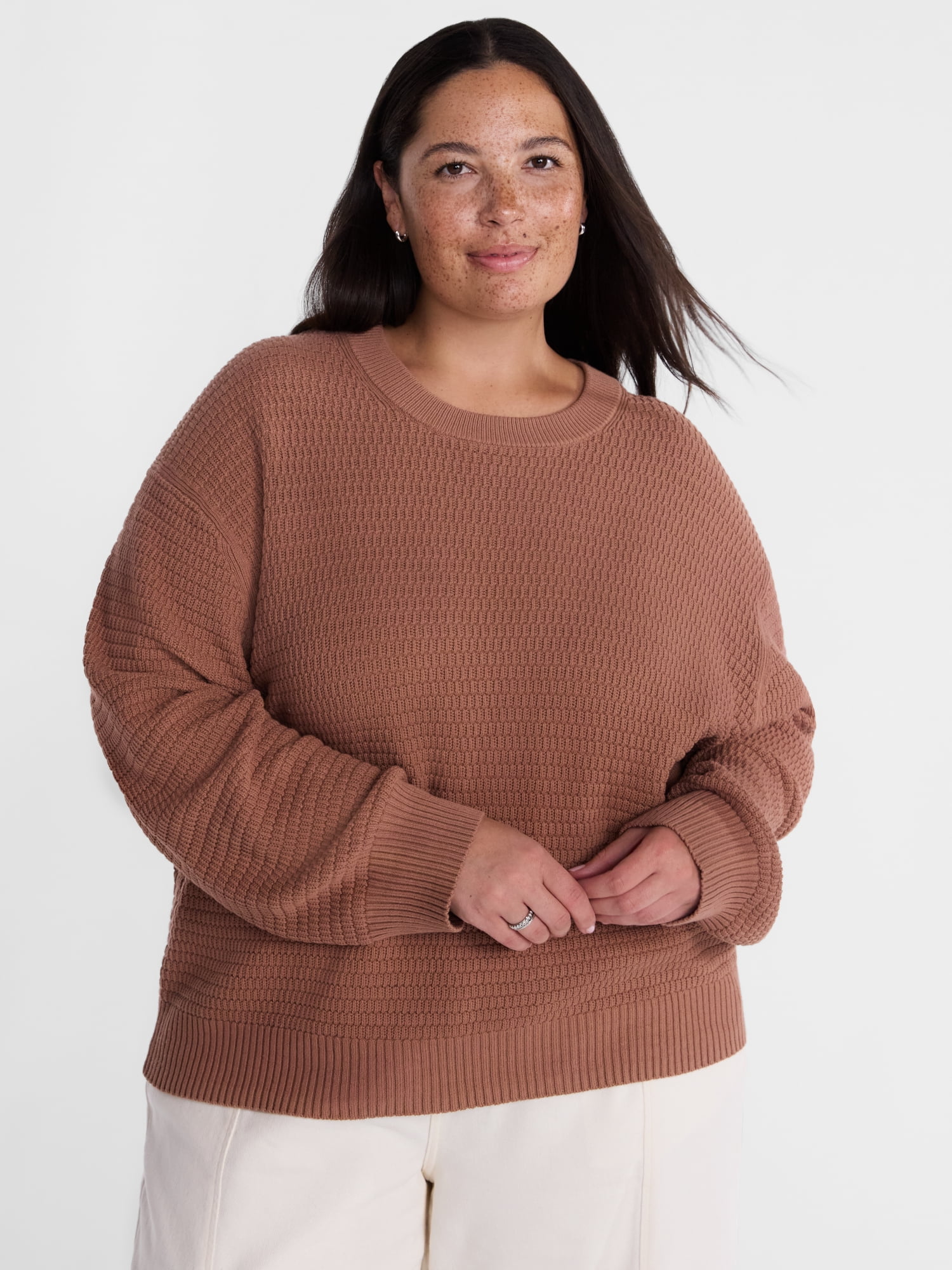 Terra & Sky Women's Plus Knit Crewneck Pullover Sweater, Sizes 0X-5X
