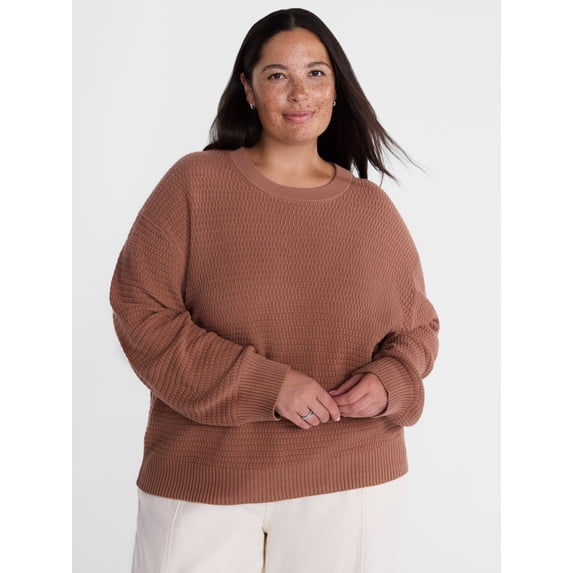 Terra & Sky Women's Plus Knit Crewneck Pullover Sweater, Sizes 0X-5X
