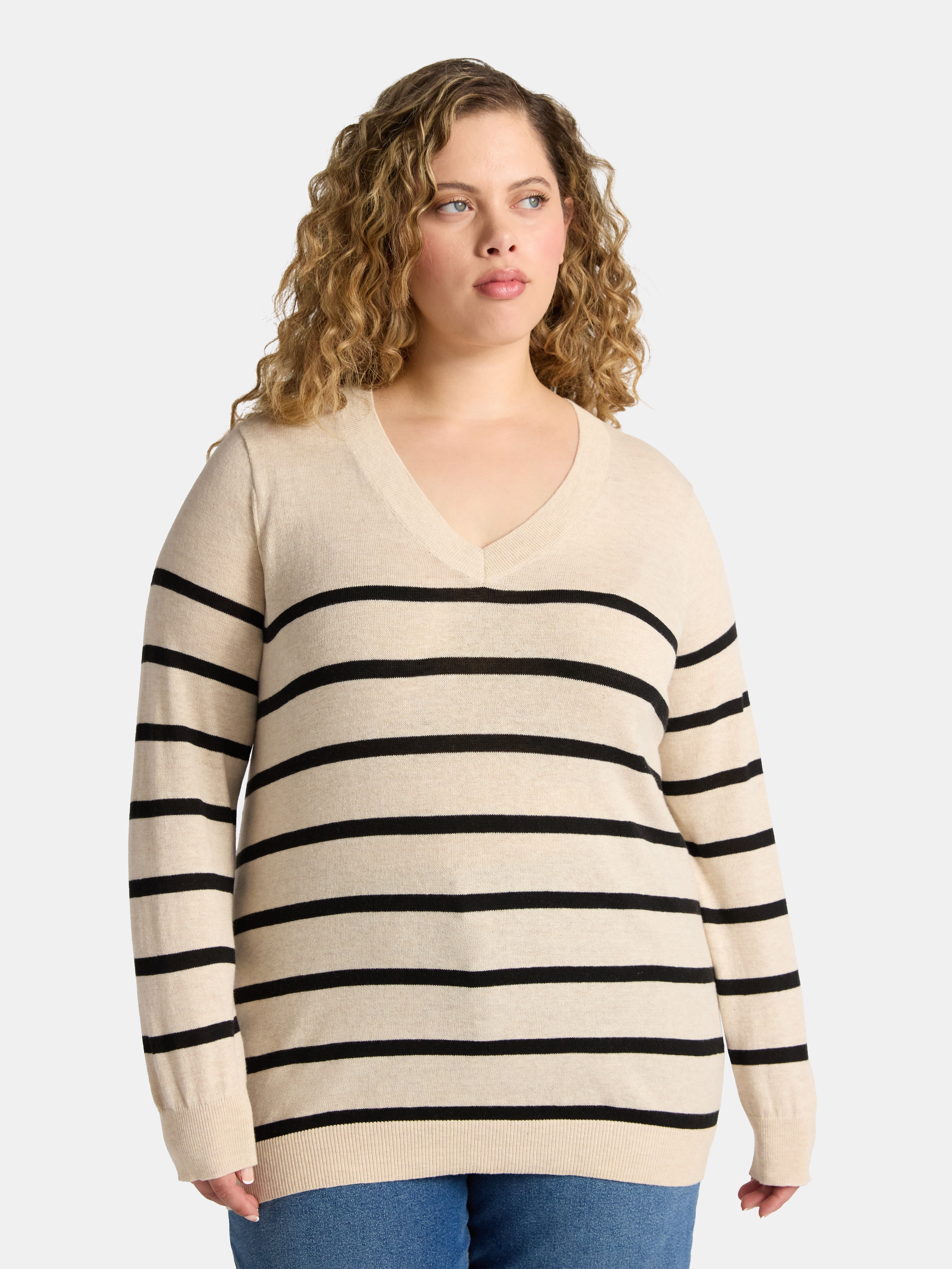 Women's Plus V-Neck Fine Gauge Pullover Sweater, Lightweight, Sizes 0X-5X