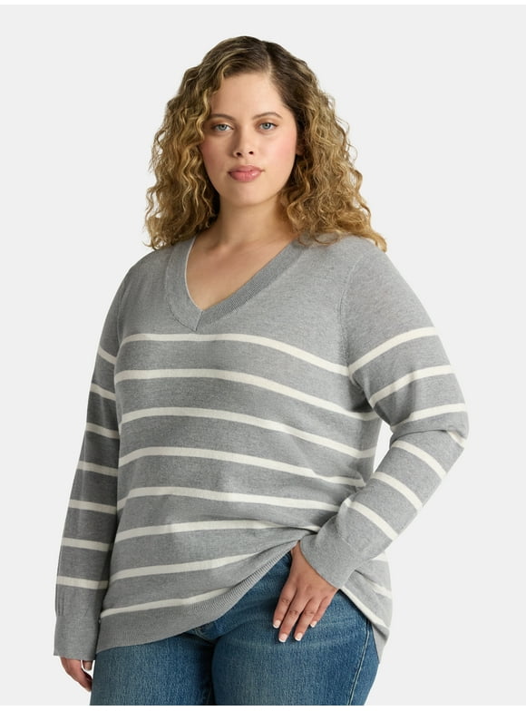 Women's Plus V-Neck Fine Gauge Pullover Sweater, Lightweight, Sizes 0X-5X