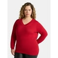 thumbnail image 1 of Terra & Sky Women's Plus V-Neck Fine Gauge Pullover Sweater, Lightweight, Sizes 0X-5X, 1 of 5
