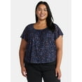 thumbnail image 1 of Terra & Sky Women's Plus Size Crepe Mesh Top with Flutter Sleeves, Sizes 0X-5X, 1 of 5
