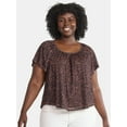 thumbnail image 1 of Terra & Sky Women's Plus Size Crepe Mesh Top with Flutter Sleeves, Sizes 0X-5X, 1 of 5