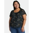 thumbnail image 1 of Terra & Sky Women's Plus Size Crepe Mesh Top with Flutter Sleeves, Sizes 0X-5X, 1 of 5