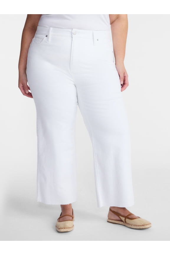 Women's Plus Mid Rise Wide Leg Ankle Cut Hem Jeans, 26" Inseam, Sizes 16W-24W
