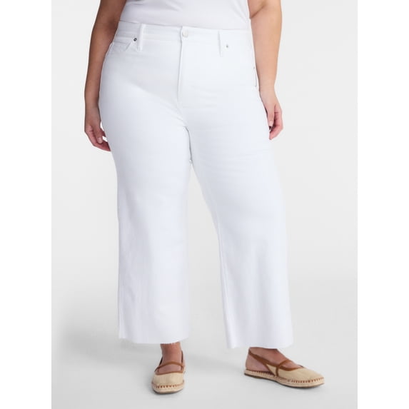Terra & Sky Women's Plus Mid Rise Wide Leg Ankle Cut Hem Jeans, 26" Inseam, Sizes 16W-24W