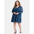 thumbnail image 1 of Terra & Sky Women's Plus Mini Peasant Dress with Long-Sleeves, Sizes 0X-4X, 1 of 4