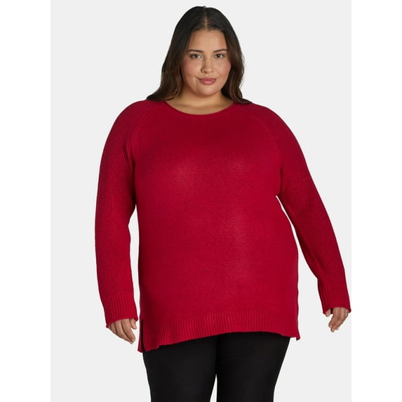 Terra & Sky Women’s Plus Mixed Rib Crewneck Sweater, Lightweight, Sizes 0X-5X