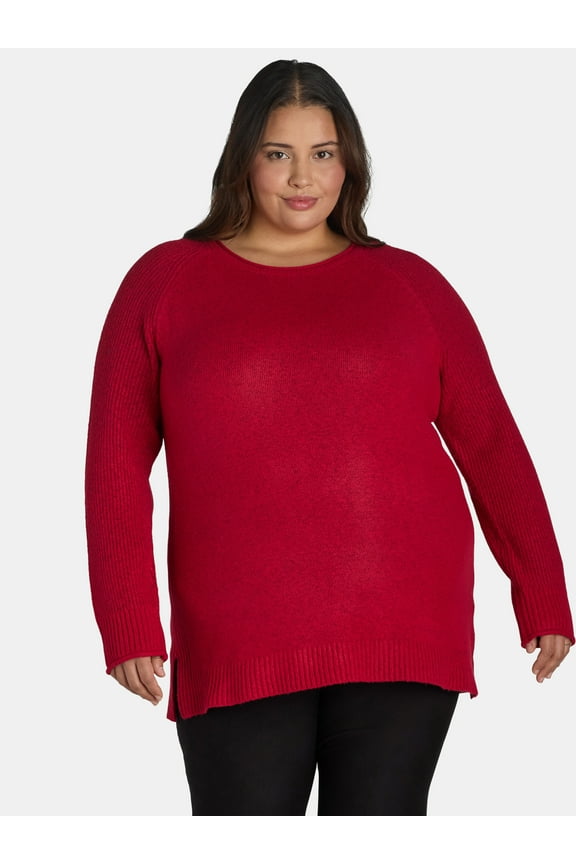 Women’s Plus Mixed Rib Crewneck Sweater, Lightweight, Sizes 0X-5X