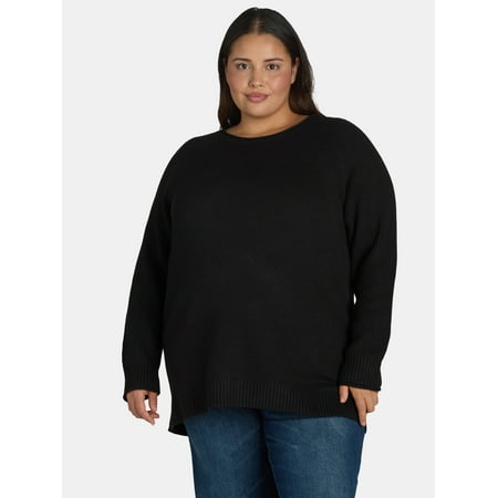Terra & Sky Women’s Plus Mixed Rib Crewneck Sweater, Lightweight, Sizes 0X-5X