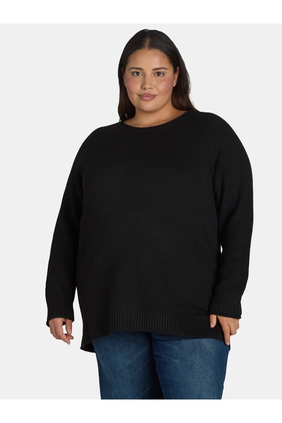 Women’s Plus Mixed Rib Crewneck Sweater, Lightweight, Sizes 0X-5X