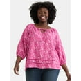 thumbnail image 1 of Terra & Sky Women's Plus Peasant Linen Blouse with Long Sleeves, Sizes 0X-5X, 1 of 1