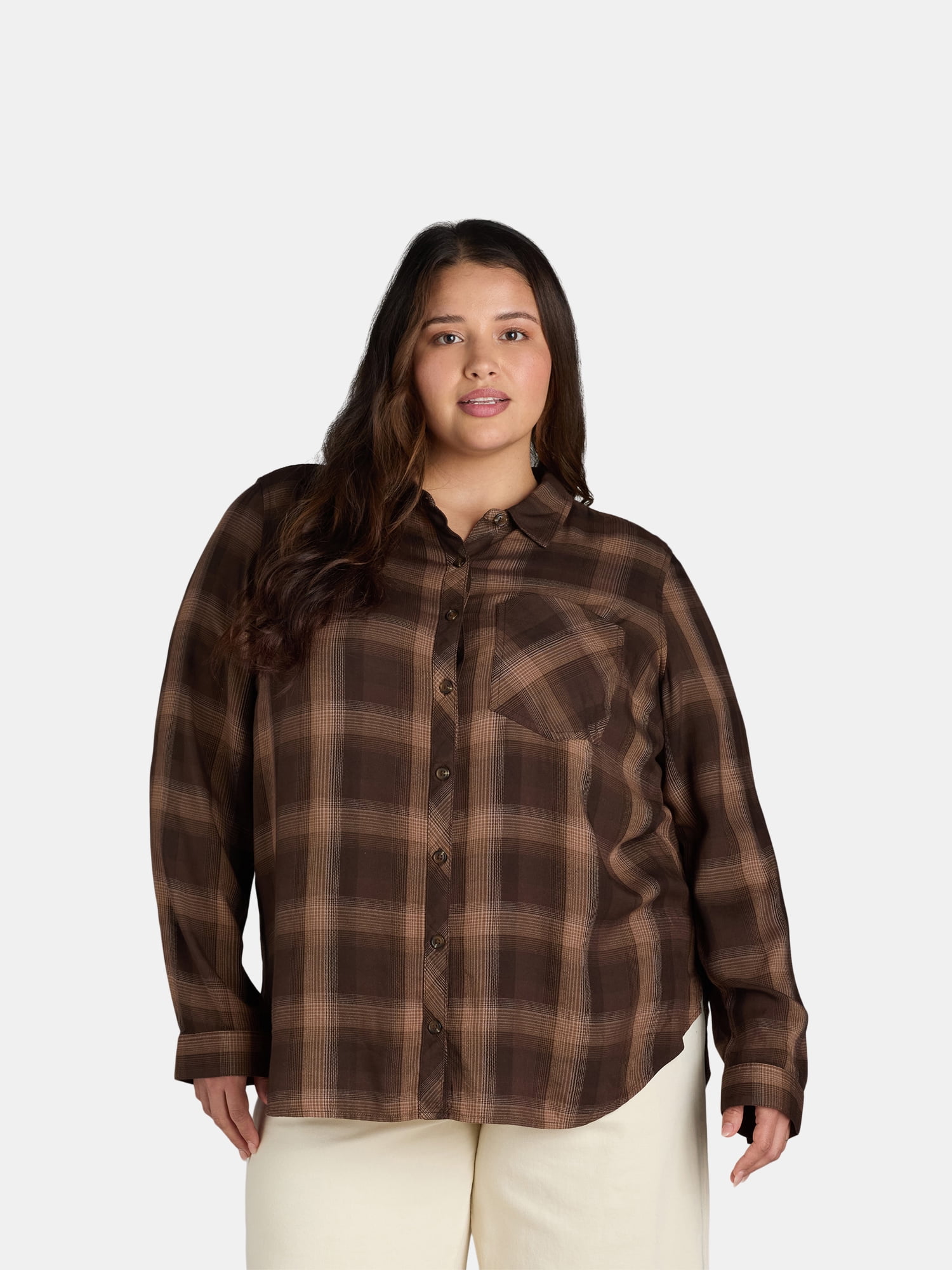 Terra & Sky Women's Plus Plaid Button-Down Shirt, Sizes 0X-5X