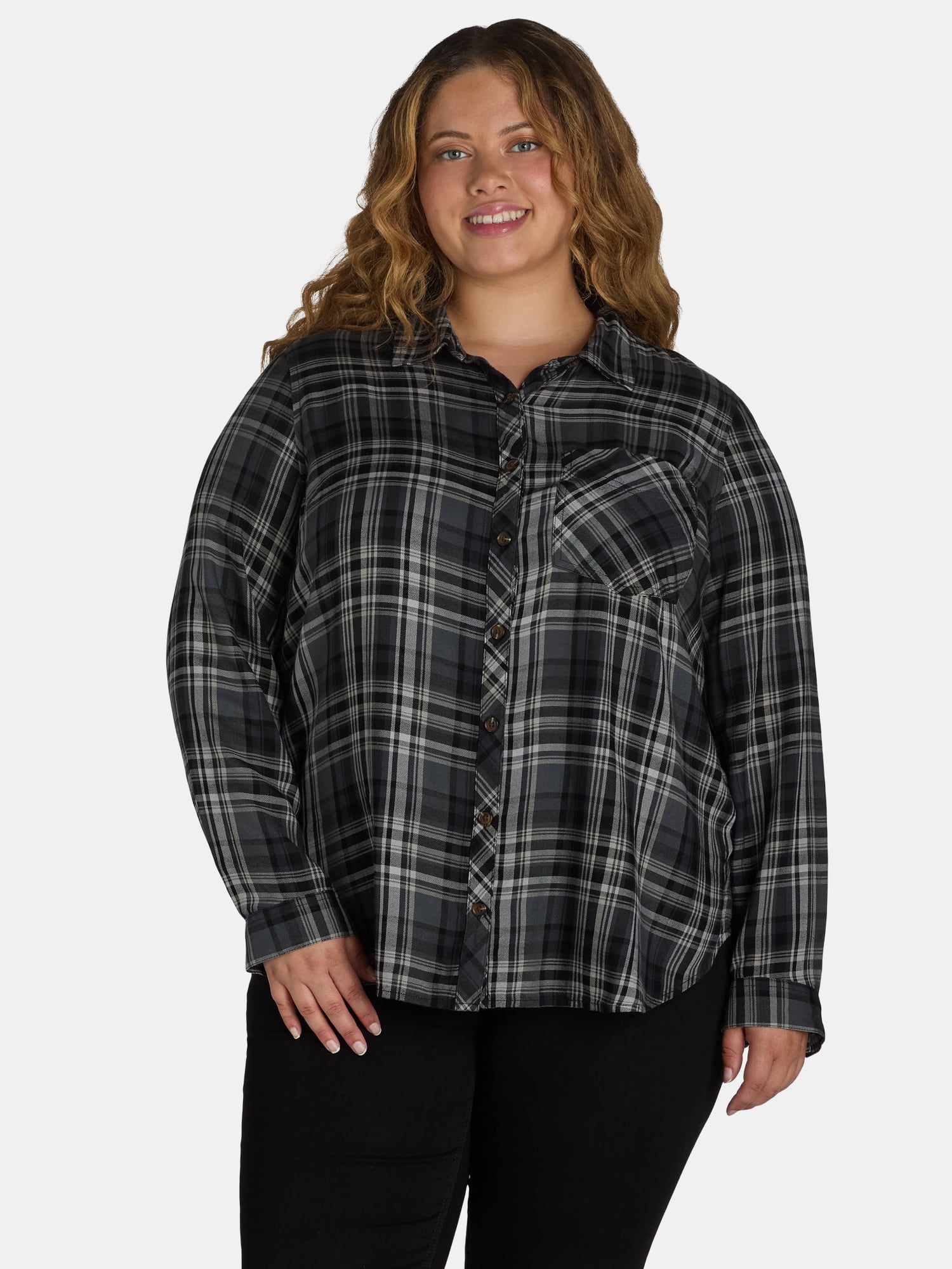 Terra & Sky Women's Plus Plaid Button-Down Shirt, Sizes 0X-5X