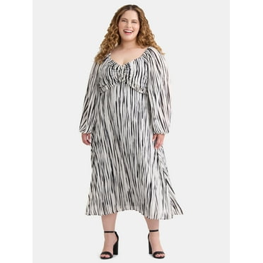 Terra & Sky Women's Plus Pleated Midi Dress with Sweetheart Neck, Sizes 0X-4X