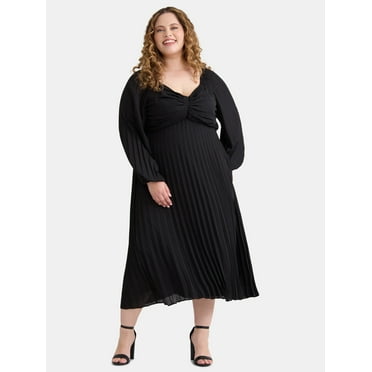 Terra & Sky Women's Plus Pleated Midi Dress with Sweetheart Neck, Sizes 0X-4X