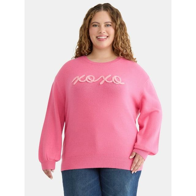 Terra & Sky Women's Plus Printed Pullover Sweater with Long-Sleeves, Midweight, Sizes 0X-5X